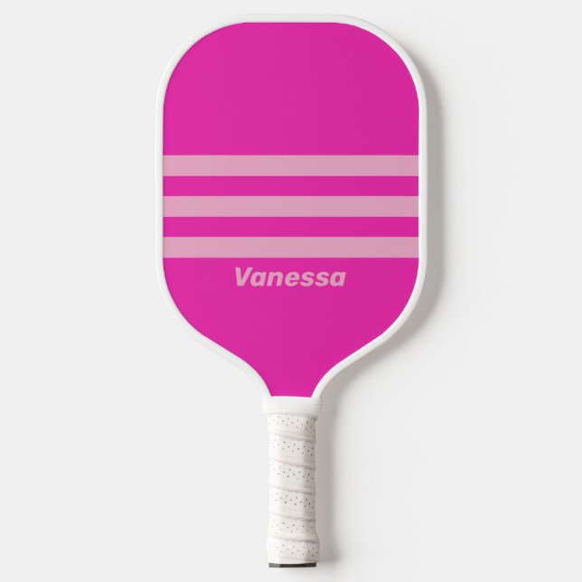 Retro Pink Sky Three Across Striping with Name Pickleball Paddle (Front)