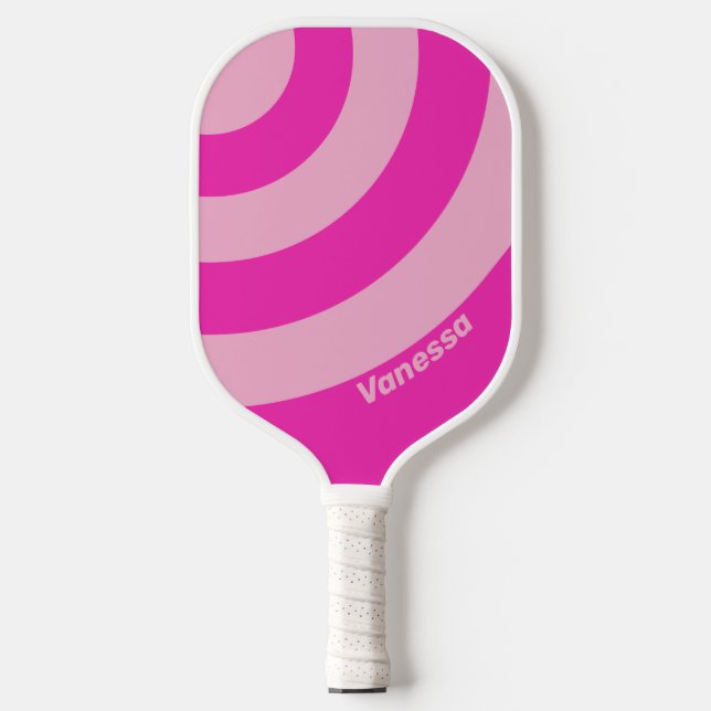 Retro Pink Sky Three Circle Stripe with Name Pickleball Paddle (Front)