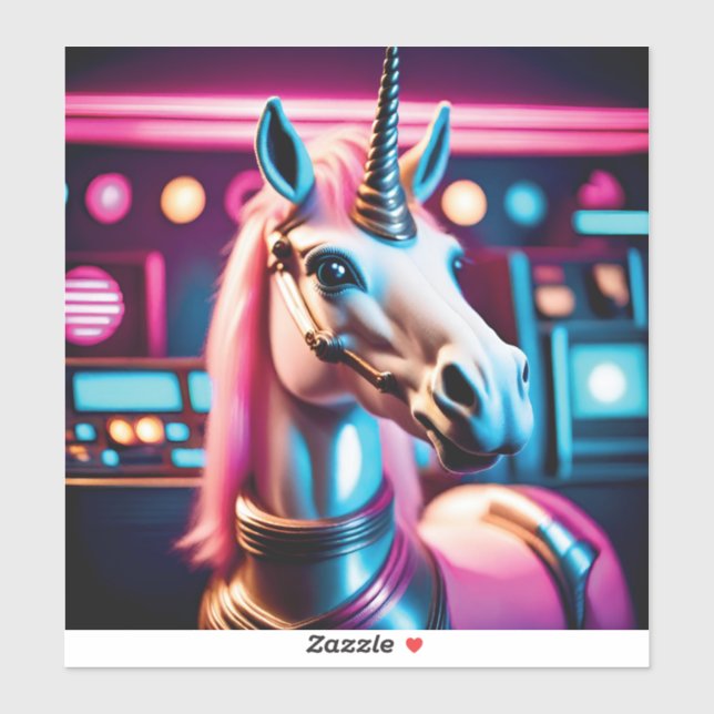 Retro Pink Space Unicorn Birthday Sticker (Sheet)
