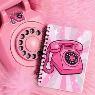 Retro Pink Sparkle Rotary Landline Phone  Notebook
