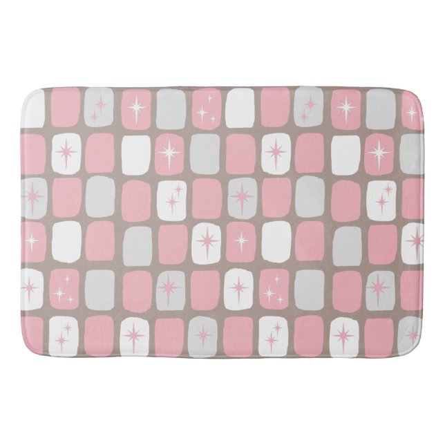 Retro Pink Starbursts Bath Mat (Front)