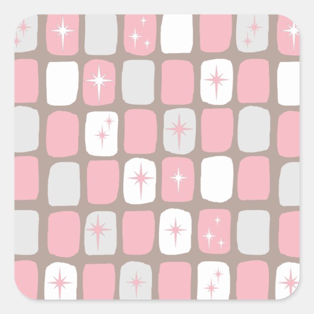 Retro Pink Starbursts Square Stickers (Front)