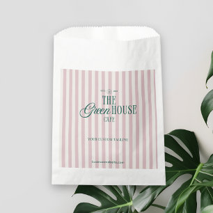 Retro Pink Stripe Green Bakery Cafe Logo Branded Favour Bags