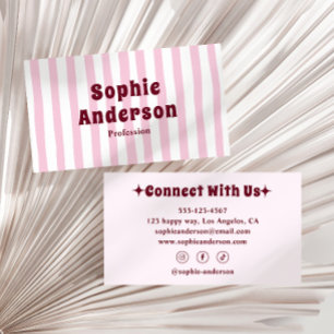 Retro Pink Striped Business Card