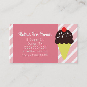 Retro Pink Striped Ice Cream Shop Business Cards