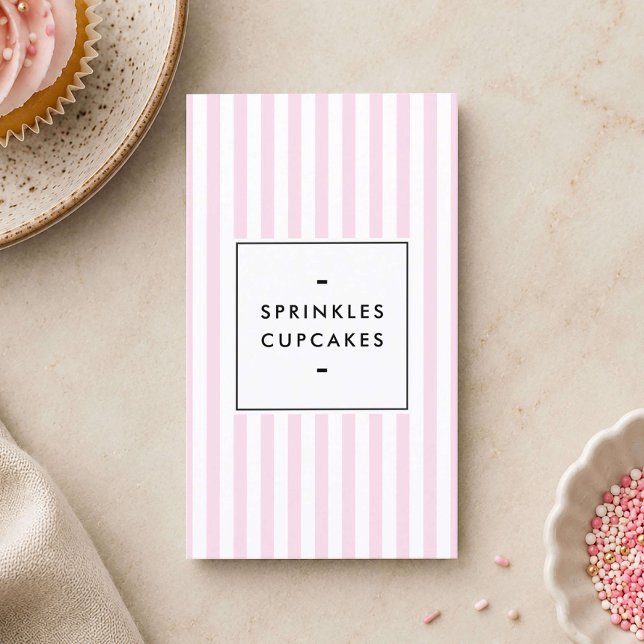 Retro Pink Stripes Cupcake Bakery Business Card (Creator Uploaded)