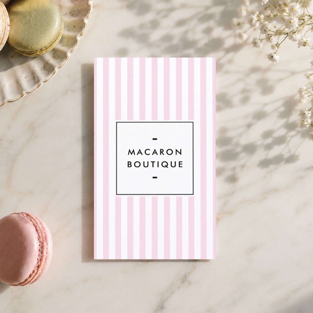 Retro Pink Stripes Macaron Bakery Business Card (Creator Uploaded)