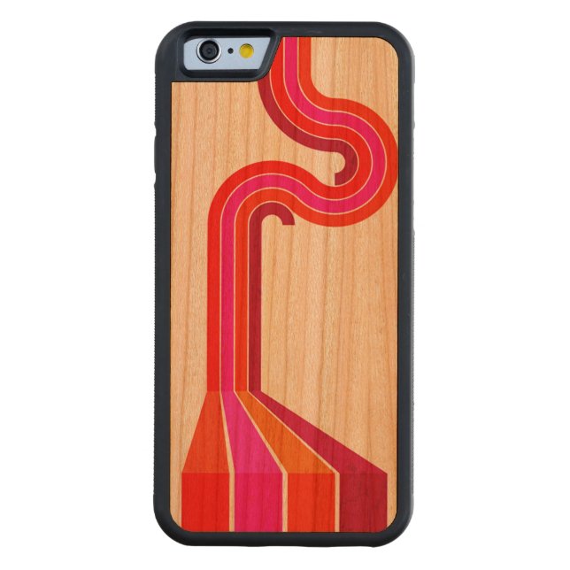 Retro Pink Stripes Pattern Carved Wood iPhone Case (Back)