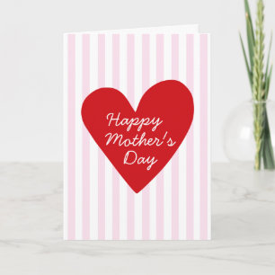 Retro Pink Stripes Red Heart Photo Mother's Day Card