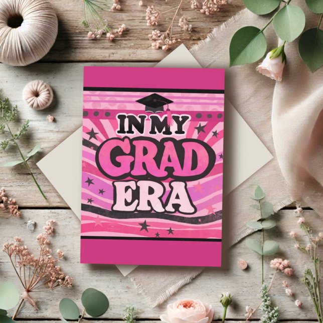 Retro Pink Stylish Fun In My Grad Era Quote Card (Creator Uploaded)