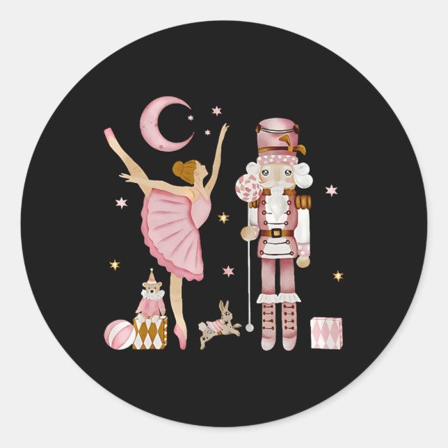 Retro Pink Sugar Plum Fairy Nutcracker Christmas C Classic Round Sticker (Front)