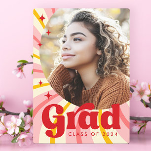 Retro pink sunburst graduation year photo graduate plaque