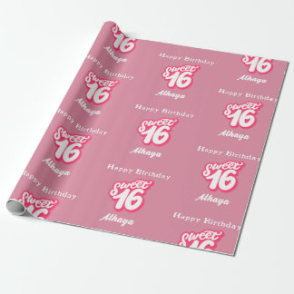 Retro Pink Sweet 16th Birthday Wrapping Paper