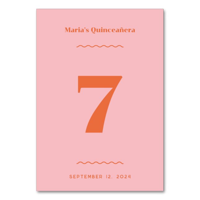 Retro Pink Table Number (Front)