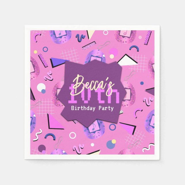 Retro Pink Tamagotchi Birthday Napkin (Front)