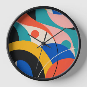 Retro Pink Teal Blue Geometric Abstract Clock