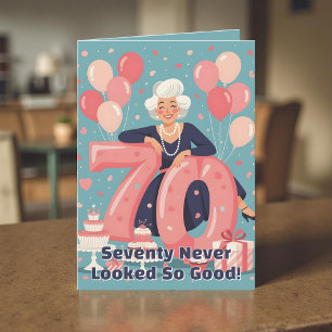 Retro Pink Teal Fabulous Woman's 70th Birthday Card