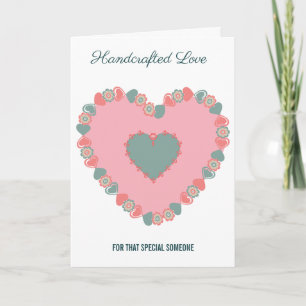 Retro Pink & Teal Floral Heart Romantic Greeting Card