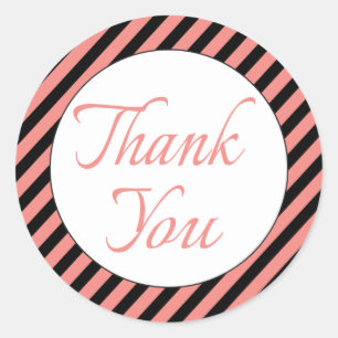 Retro Pink Thank You With Pink And Black Stripes Classic Round Sticker