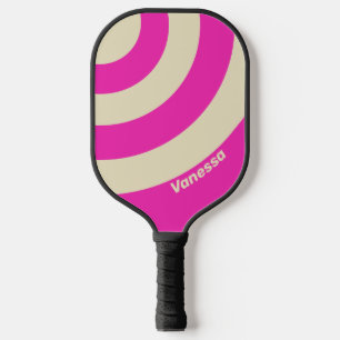 Retro Pink Three Circle Stripe with Name Pickleball Paddle
