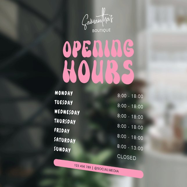 Retro Pink Trendy Beauty Salon Shop Opening Hours (Creator Uploaded)