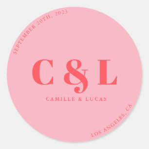 Retro Pink trendy wedding  Classic Round Sticker