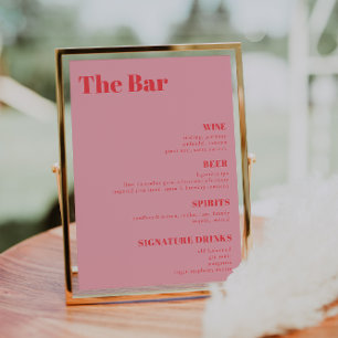Retro Pink trendy Wedding Drinks Bar Menu Poster
