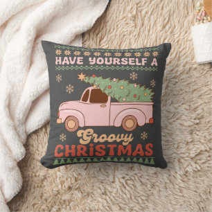 Retro Pink Truck "Have Yourself a Groovy Christmas Cushion