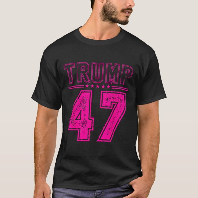 Retro Pink Trump 47 President Usa Flag For Trump T-Shirt (Front)