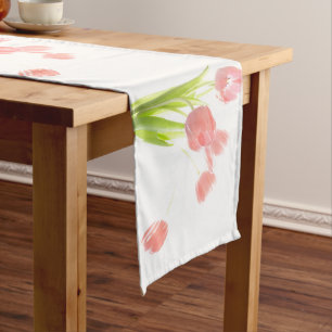 Retro pink tulip flower white flower table runner