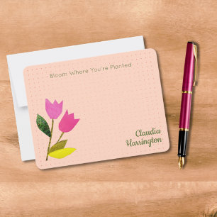 Retro Pink Tulips Pastel Peach Hand-Illustrated Card