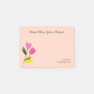 Retro Pink Tulips Pastel Peach Hand-Illustrated Post-it Notes