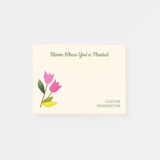 Retro Pink Tulips Pastel Peach Hand-Illustrated Post-it Notes