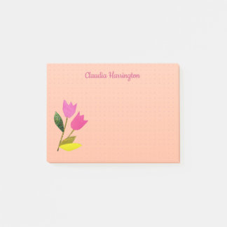 Retro Pink Tulips Pastel Peach Hand-Illustrated Post-it Notes
