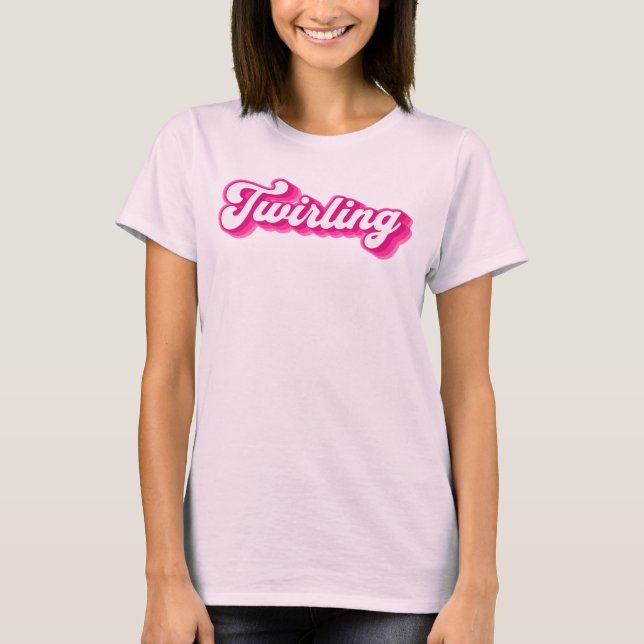 Retro Pink Twirling Baton Twirler  T-Shirt (Front)