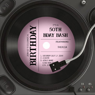 Retro Pink Vignette Vinyl Record 50th Birthday Invitation