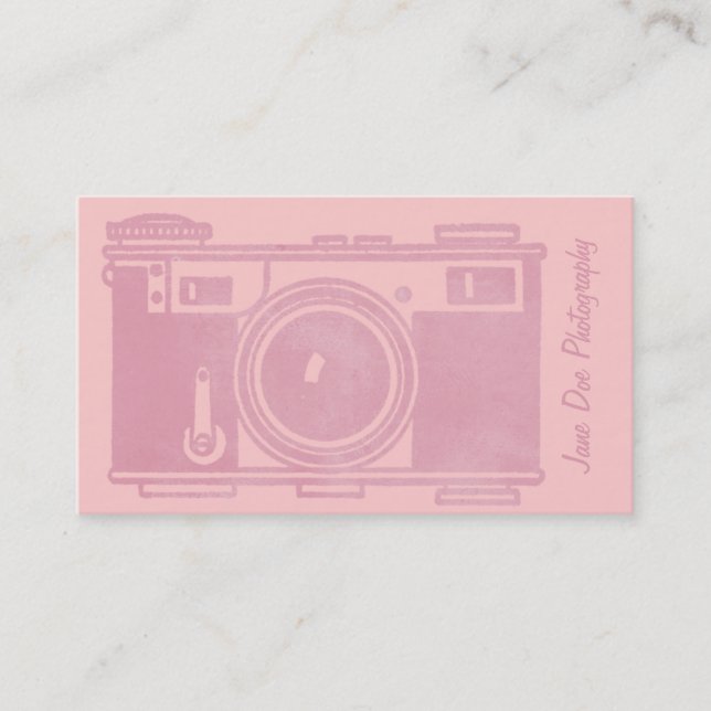 Retro Pink Vintage Film Camera Business Card (Front)