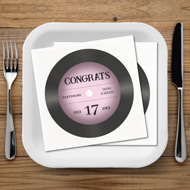 Retro Pink Vinyl Record Wedding Congratulations Napkin (Retro Pink Vinyl Record Wedding Congratulations Napkins
)