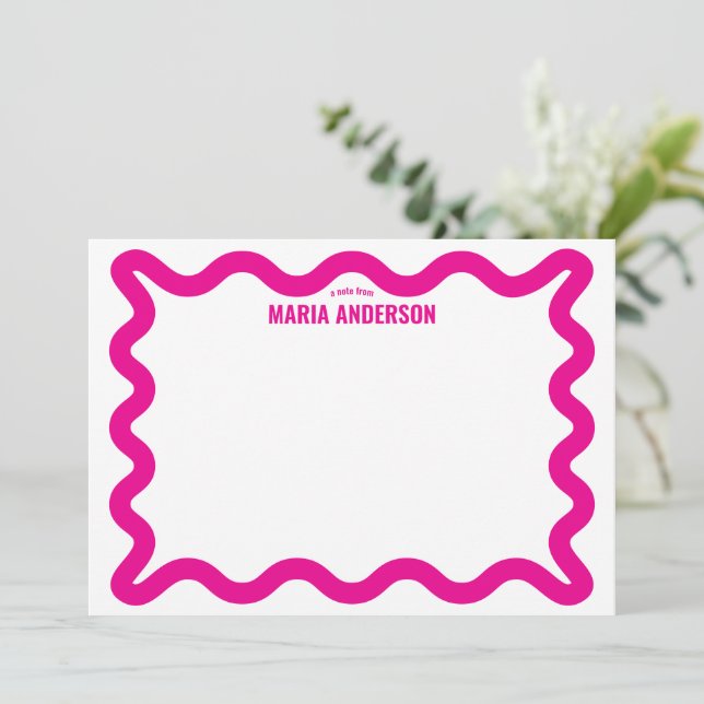 Retro Pink Wavy Border Personalised Card (Standing Front)