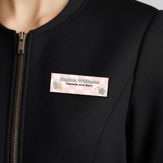 Retro Pink Wavy Chequered Name Tag