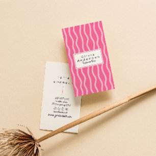 Retro Pink Wavy Stripes Trendy Boho Fun Girly Business Card