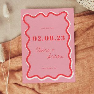 Retro Pink Wedding Save the Date Invitation