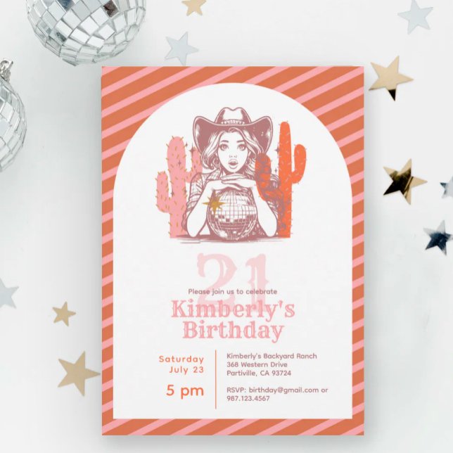 Retro Pink Western Cowgirl 21st Birthday Party Invitation (Creator Uploaded)