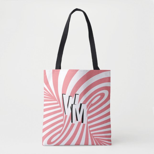 Retro Pink White Abstract Zebra Pattern Initials Tote Bag (Front)