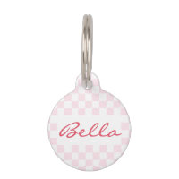 Retro Pink White Chequered Cat Kitty Dog Pup Name