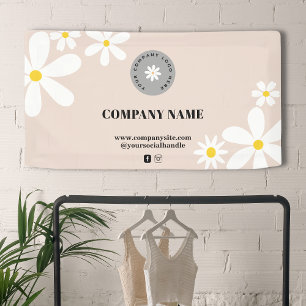 Retro Pink & White Daisy Business Logo Display Banner
