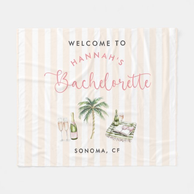 Retro Pink Wine Country Bachelorette Weekend Fleece Blanket (Front (Horizontal))