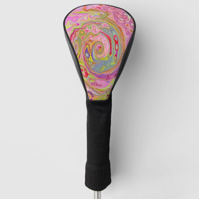 Retro Pink, Yellow and Magenta Abstract Groovy Art Golf Head Cover (Front)