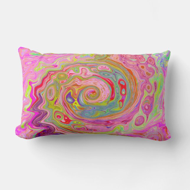 Retro Pink, Yellow and Magenta Abstract Groovy Art Lumbar Cushion (Front)