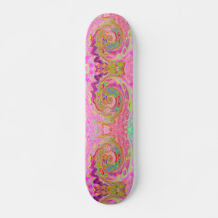 Retro Pink, Yellow and Magenta Abstract Groovy Art Skateboard